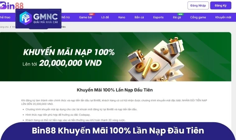Khuyến mãi Bin88 – Trải Nghiệm Giải Trí Cho Người Chơi 1 Bin88 khuyến mãi 100% lần nạp đầu tiên
